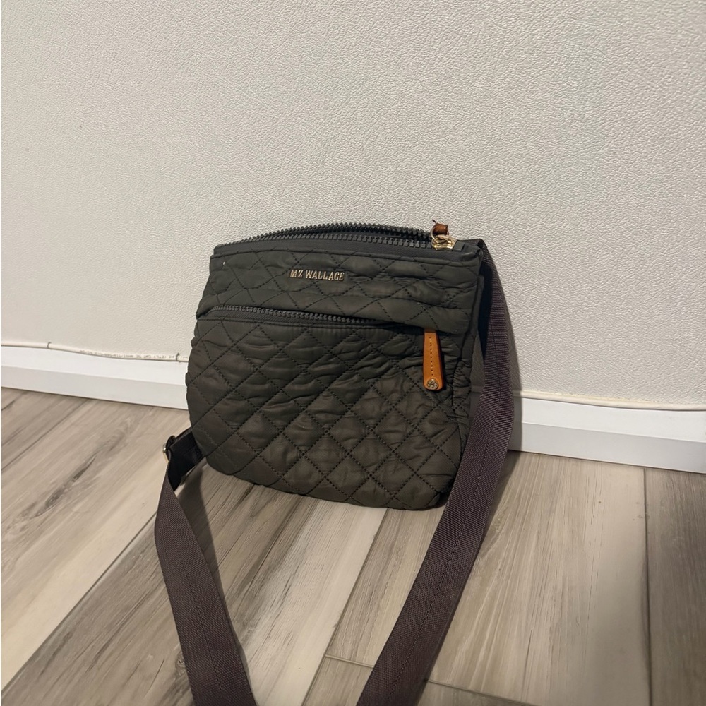 MZ Wallace Quilted Crossbody Bag - Olive and Tan